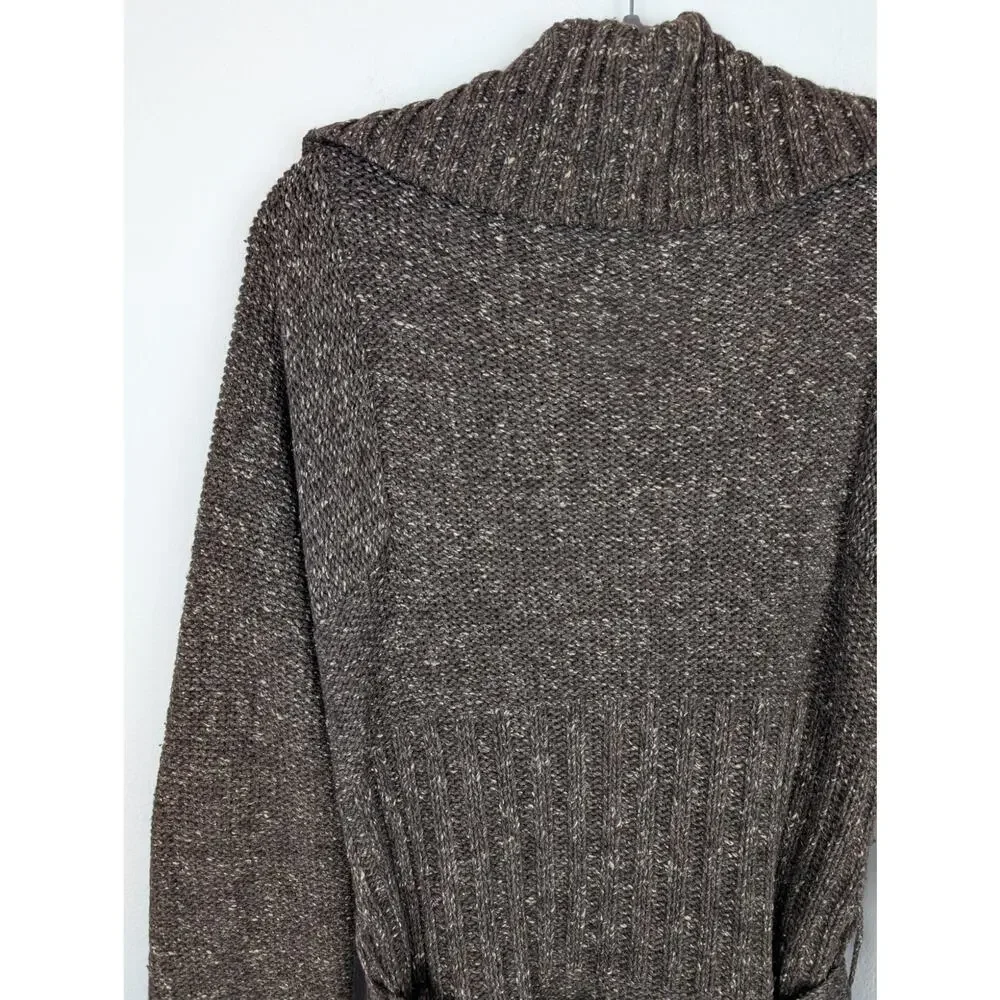 J Crew Cardigan Sweater Longline Wool Blend Heathered Chunky Knit Brown Size M